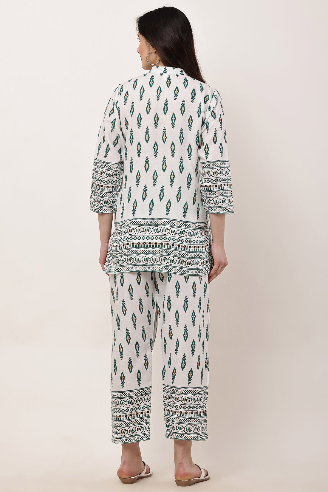 Elegant Green Leaf Print Kurta Pant Co-Ord Set