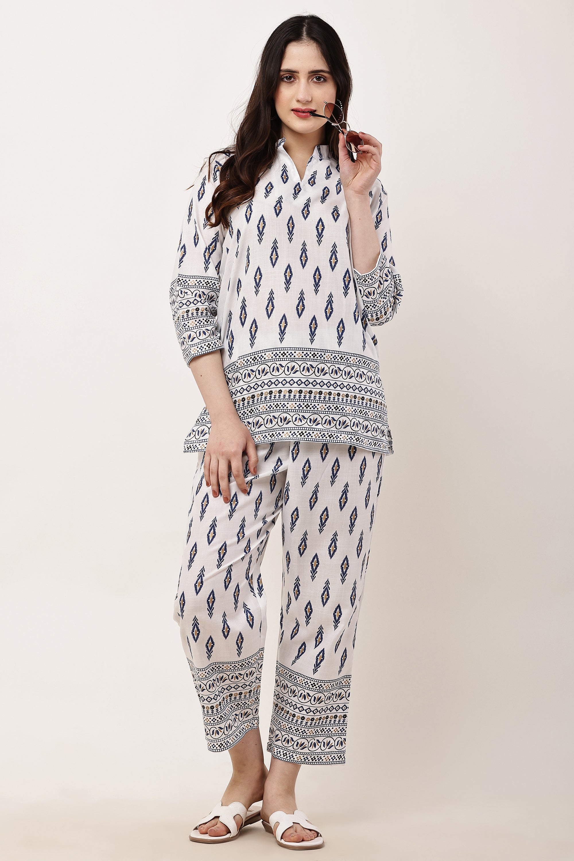 Elegant Indigo Ethnic Printed Women’s Co-Ord Set