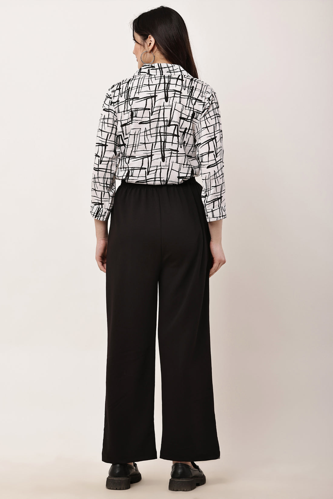 Abstract Line Print Shirt & Black Pant Co-Ord Set