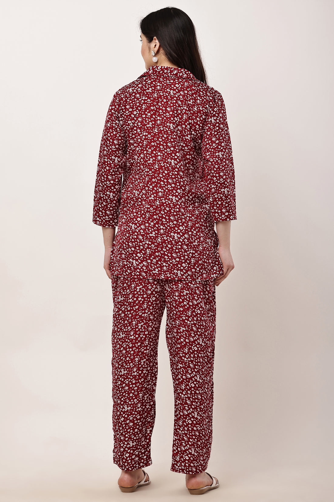Maroon Floral Straight Fit Co-Ord Set