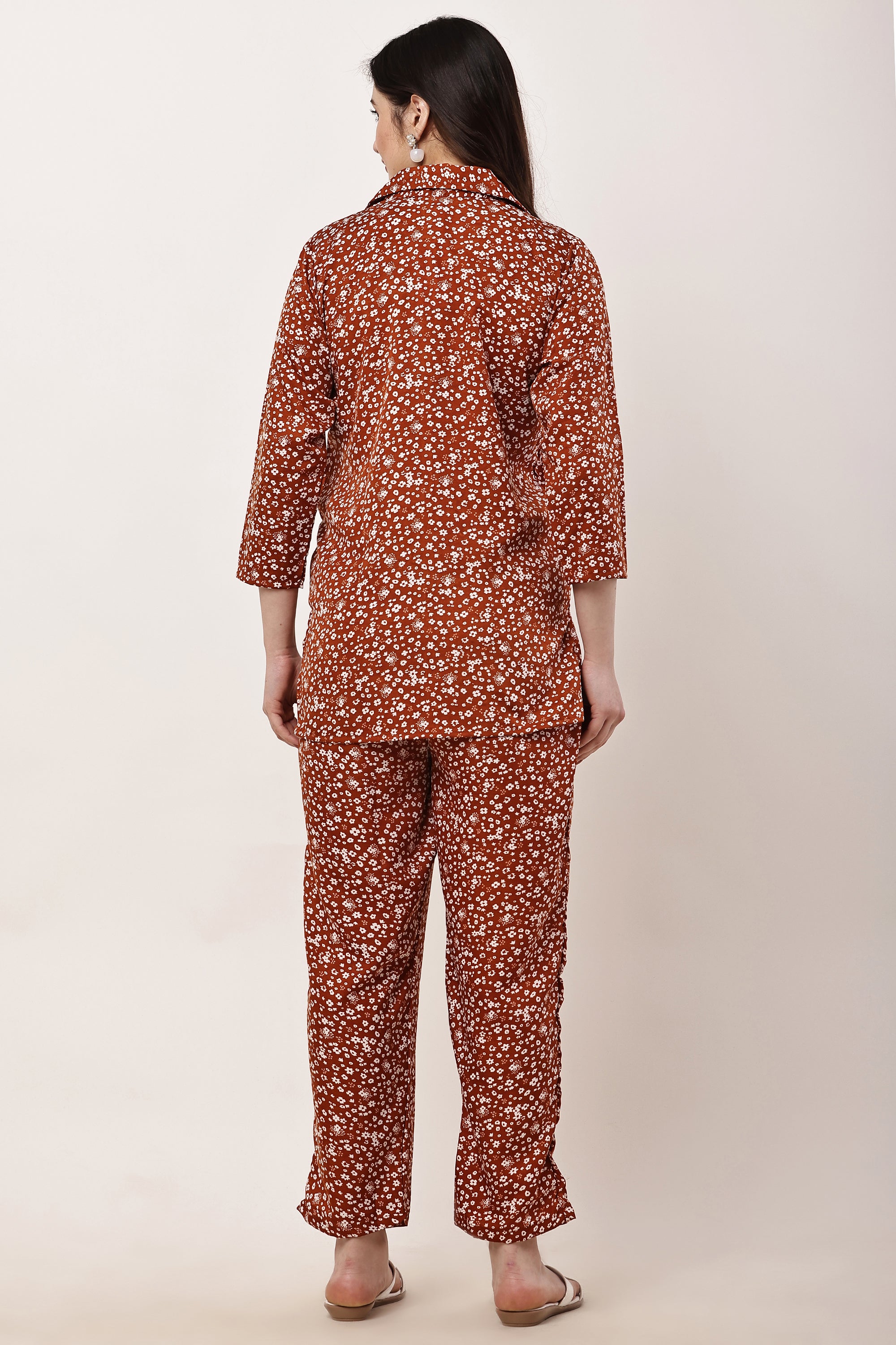 Brown Floral Straight Fit Co-Ord Set