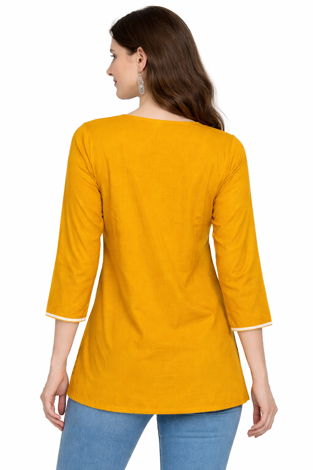 Mustard Yellow Embroidered Women’s Kurti Top