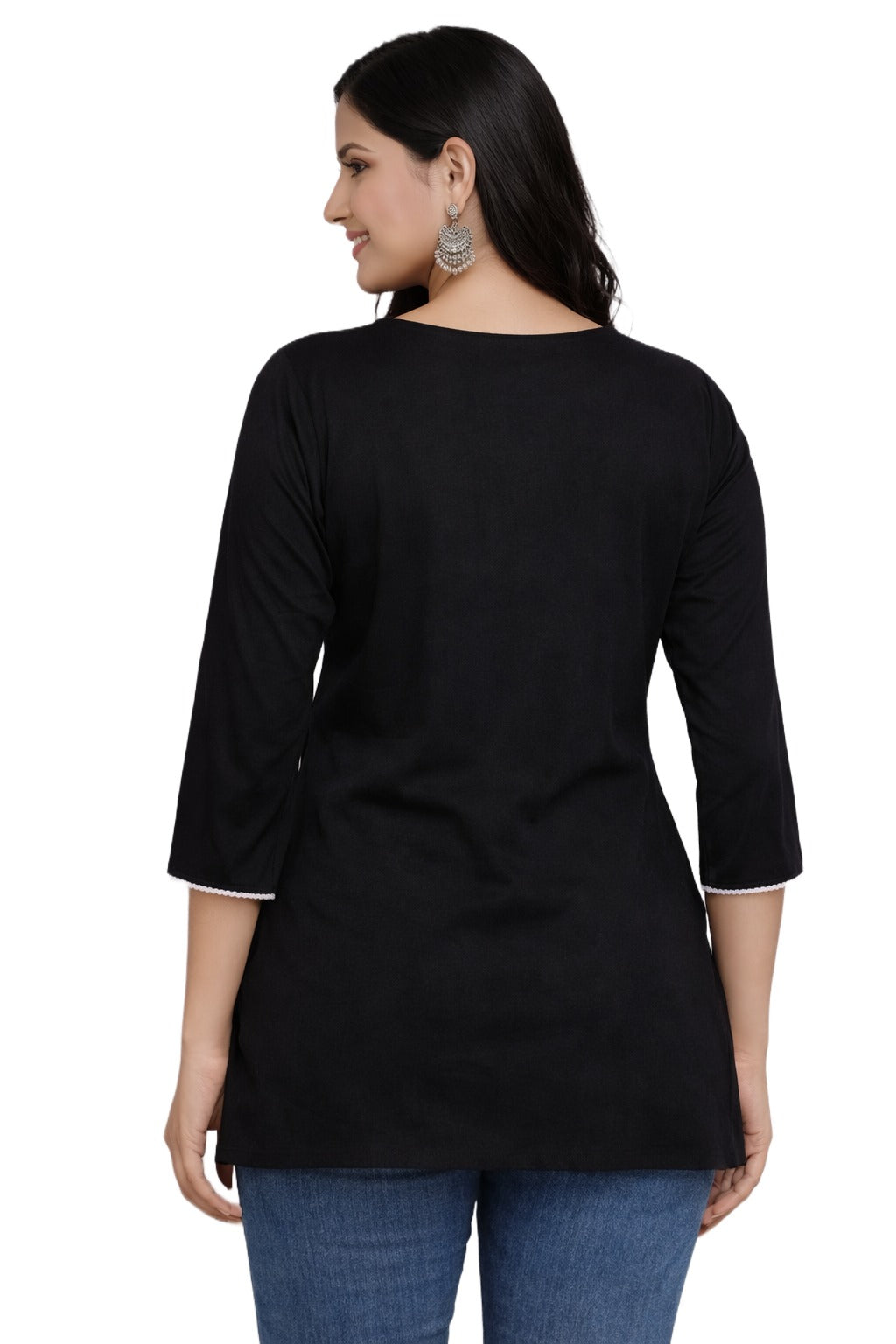 Black Floral Embroidered Women’s Kurti Top